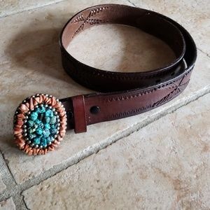 SouthWestern Ornate Turquoise and Leather Belt